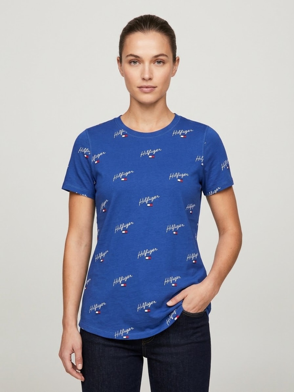 Tommy Hilfiger Sport Women's Allover Script Logo Print Short Sleeve T-Shirt